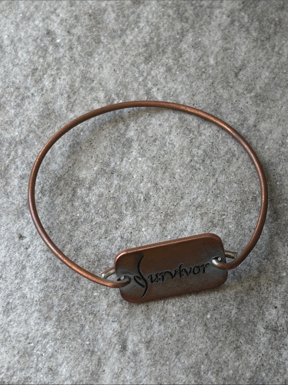 Vintage SURVIVOR Copper Inspirational Bracelet Script Lettering 2.5” Diameter